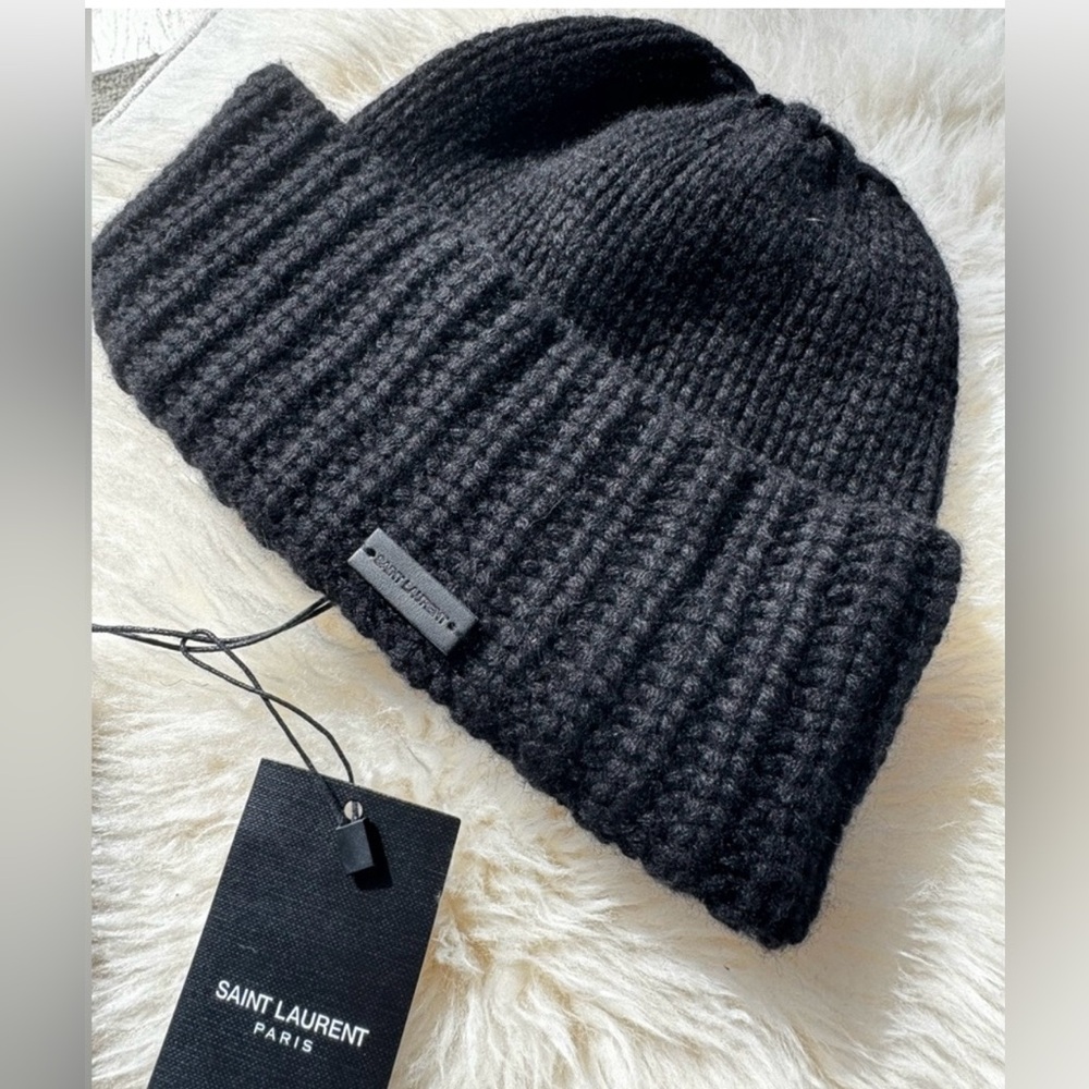 Saint Laurent Paris Black Wool Knit Beanie – NWT
